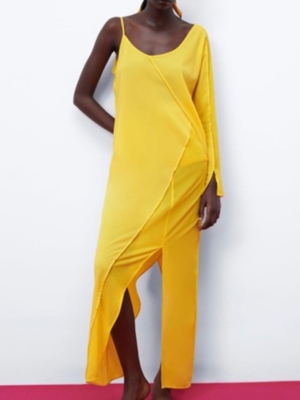 Zara Canary Yellow Asymmetric One-Sleeve Maxi Dress (NWT)